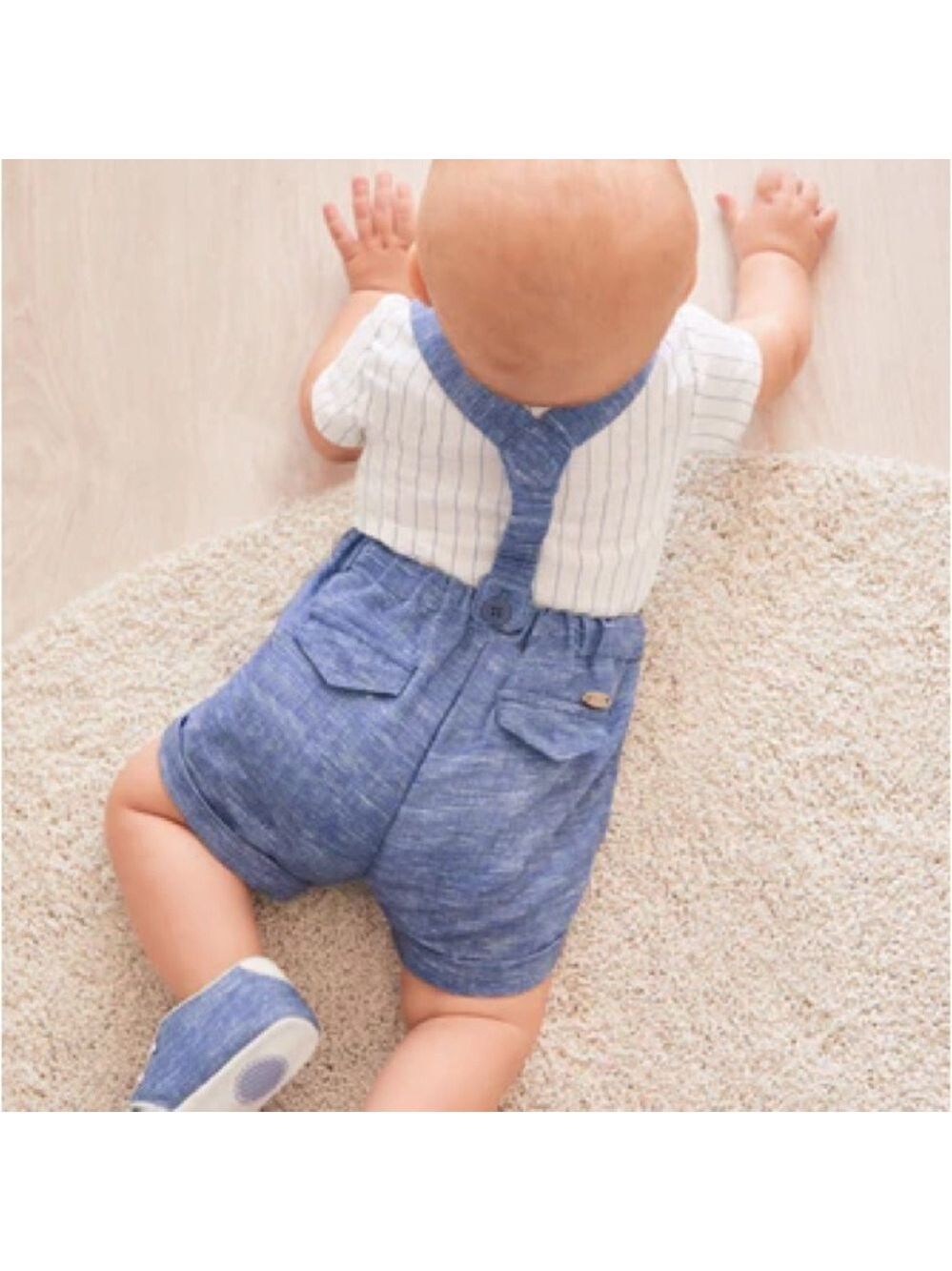 size 18 months Mayoral Striped Shirt and Blue Suspender Shorts Set